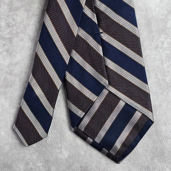 Jos. A. Bank Striped Brown Blue Repp Geometric Executive Silk Neck Tie Men's - Picture 6 of 6